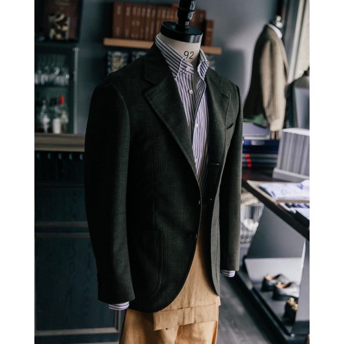 Plain Weave Olive Classic Prince of Wales Check by The Anthology TW